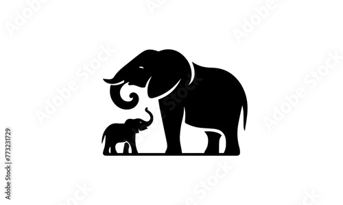 elephants silhouetts set in black and white ,elephants silhouettes set ,elephants silhouette design  photo