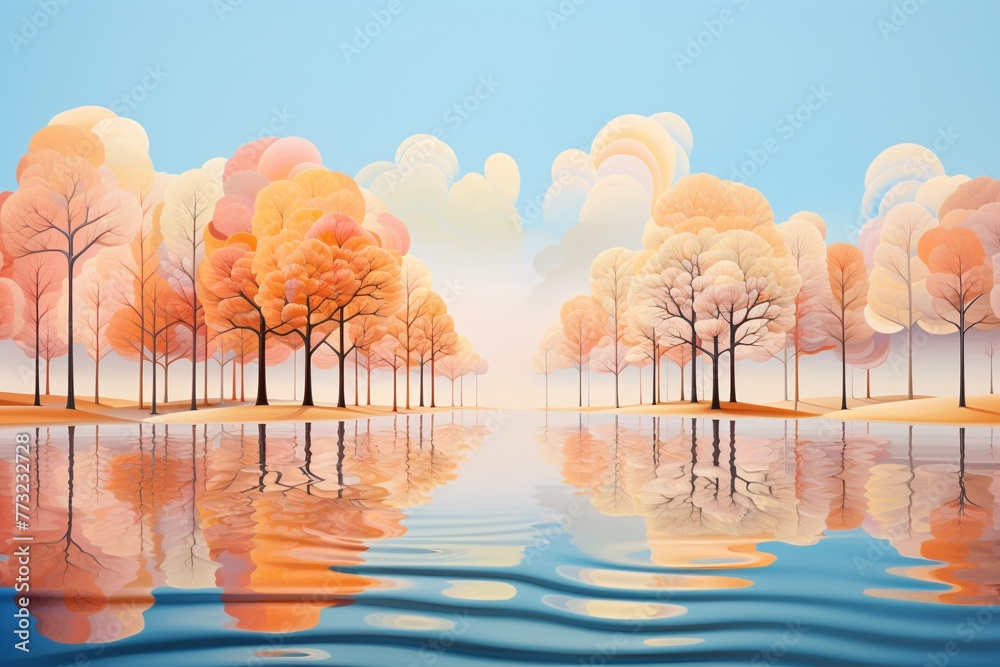 a water with trees and clouds