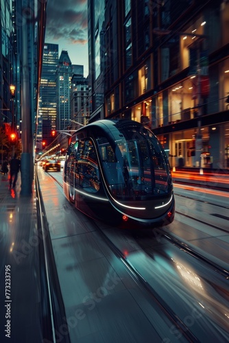 Orbpowered vehicles, city streets, dusk, dynamic motion, clean energy, advanced transport , advertise photo © wasan