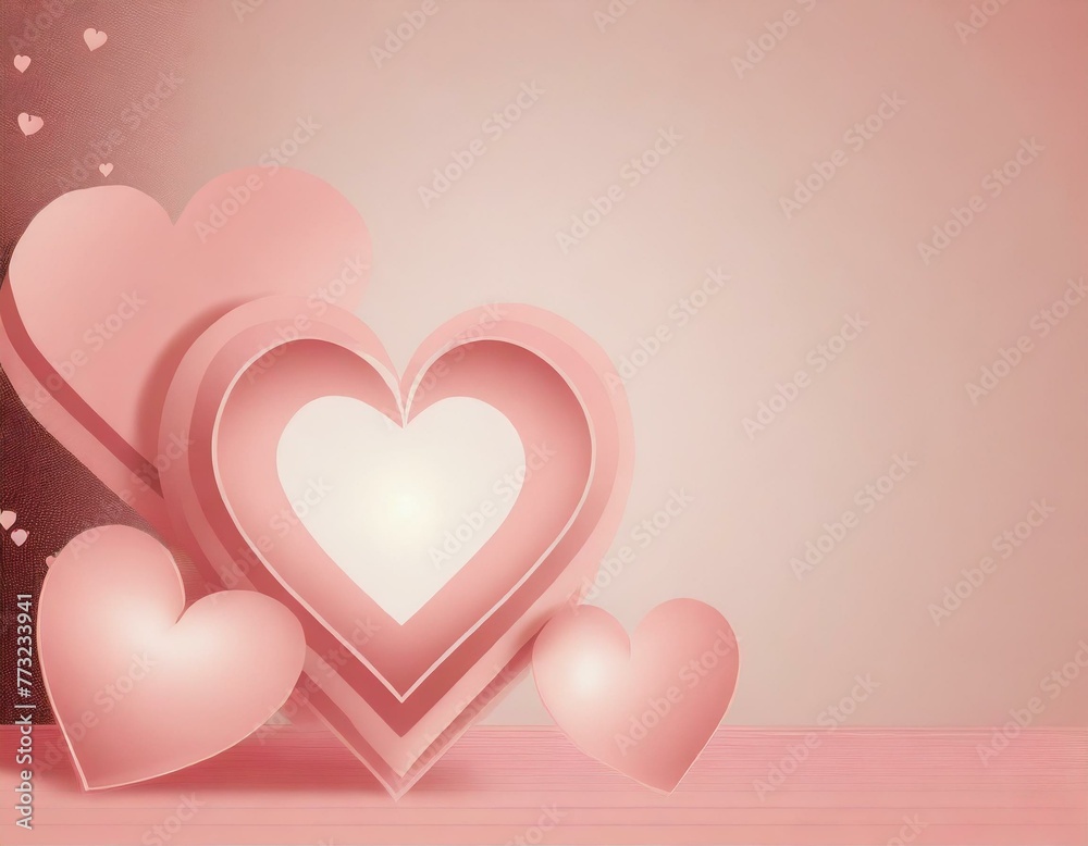 Various hearts on a hard surface with a darker background on the left and space for text on the right, pink tint Various hearts on a hard surface with a darker background on the left and space for text on the right, pink tint