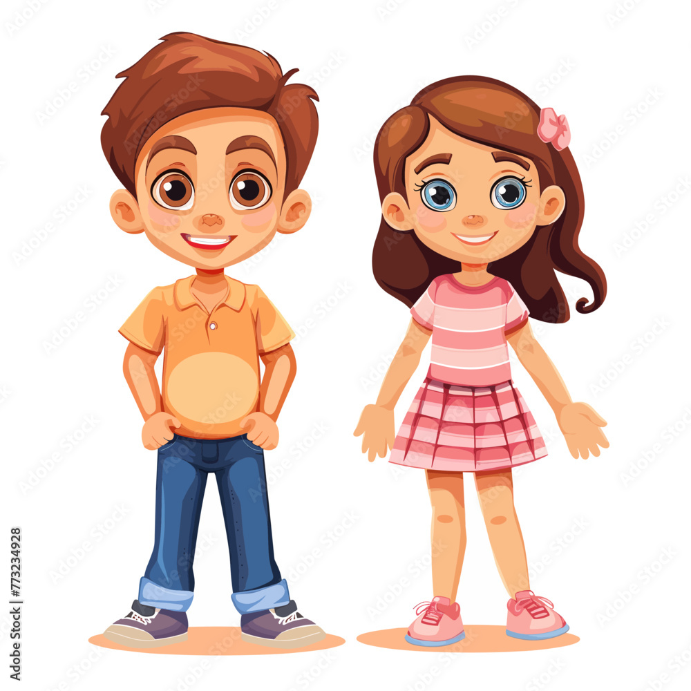 Cute little boy and girl cartoon vector illustration isolated on white background. Cute little boy and girl cartoon vector illustration isolated on white background.
