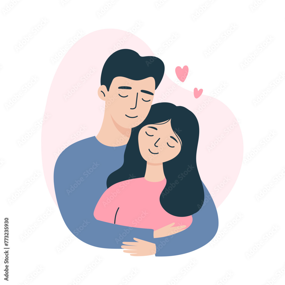 Man and woman embracing each other. Template for greeting card, print, poster, sticker. Isolated vector illustration Man and woman embracing each other. Template for greeting card, print, poster, sticker. Isolated vector illustration