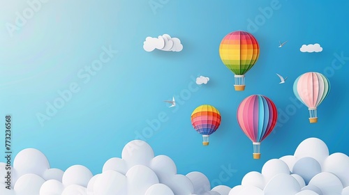 Wallpaper Mural 3d paper cut style colorful hot air balloons flying in the sky with clouds background Torontodigital.ca