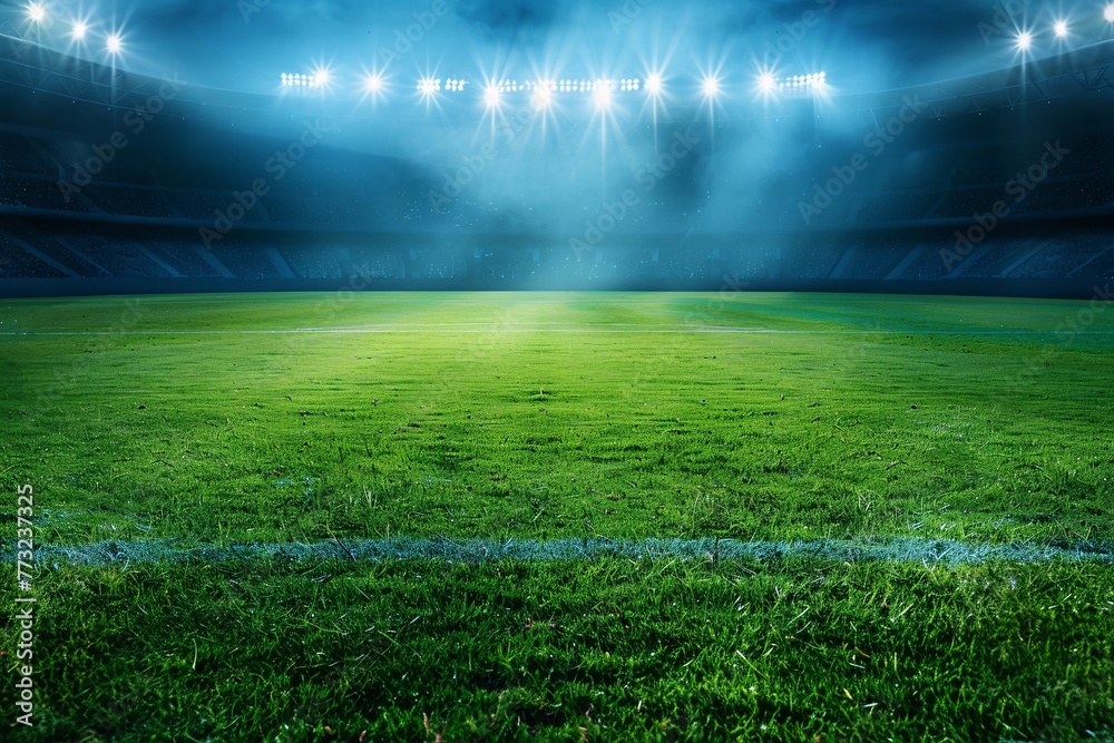 a football field with lights