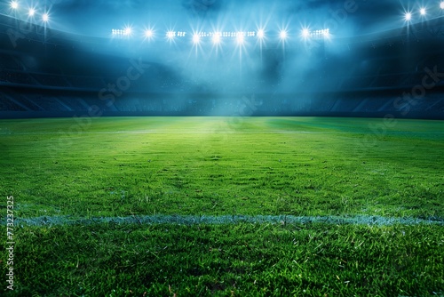 a football field with lights