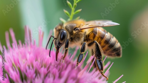 Close-up of a bee collecting nectar from a vibrant flower