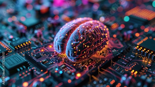 A colorful brain living on electronics, CPU, high technology, Artificial intelligence © khwanchai