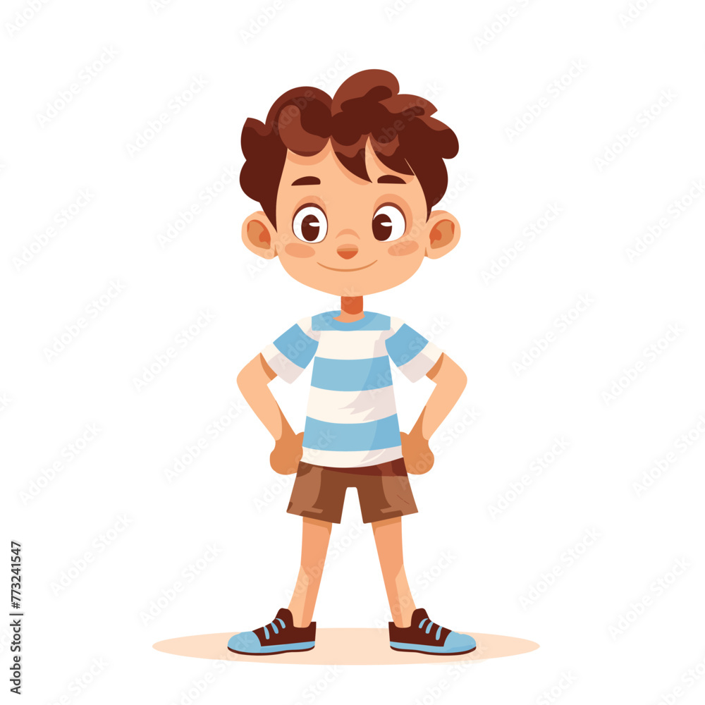 Cute little boy standing with hands on hips. Vector illustration in cartoon style Cute little boy standing with hands on hips. Vector illustration in cartoon style