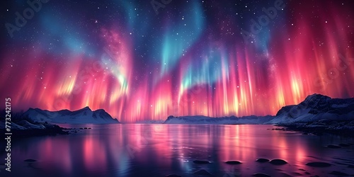 A mesmerizing display  Northern lights painting colorful curtains in the sky. Concept Northern Lights  Auroras  Sky Paintings  Colorful Curtains  Mesmerizing Displays