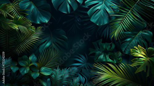 Creative nature green background  tropical leaf banner or floral jungle pattern concept