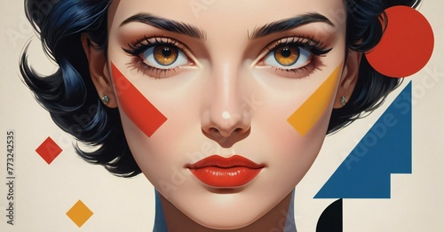 a poster of a woman with a colorful face and a multicolored face.