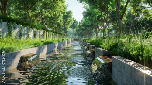 Park Canal Painting, outdoor at sunny day