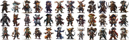 Set of anthropomorphic animal pirates