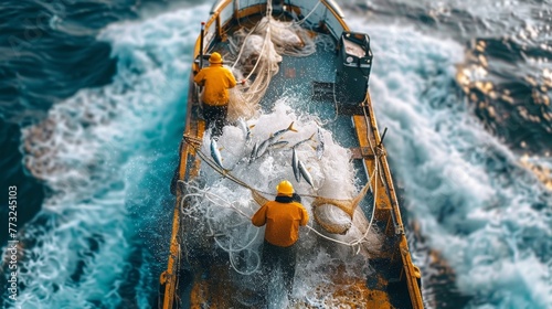 Fishermen fish with nets on an industrial scale. Fishing in the North Sea