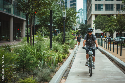 Urban Cyclist in Bike Lane