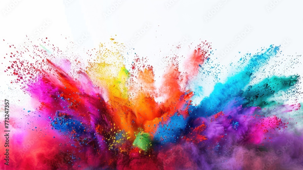 Сolorful rainbow holi paint color powder explosion isolated on white, panorama background with free place for text - obrazy, fototapety, plakaty 
