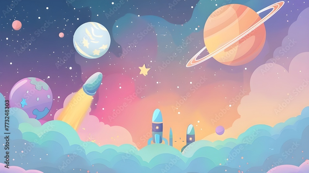 Fototapeta premium universe background for kids vector style with pastel color