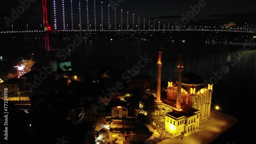 Ortaköy Mecidiye Mosque and 15 July Martyrs Bridge (Bosphorus Bridge). photo