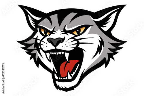 head of dog with open mouth and sharp teeth, isolated on clear white background