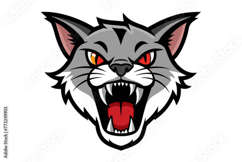 head of dog with open mouth and sharp teeth, isolated on clear white background