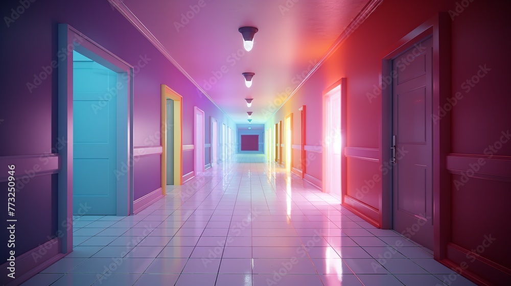  Color Lights Glow on a Bright Hallway: 8K Photo