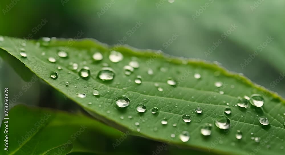 Flat detail of drops on a green leaf. Flat detail of drops on a green leaf.