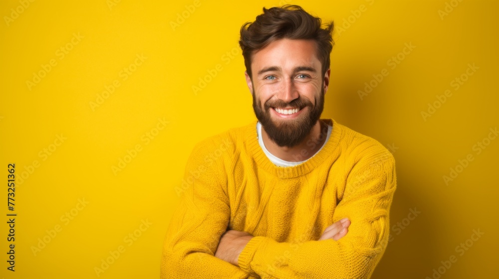 Fototapeta premium A Man in Yellow Sweater Smiling