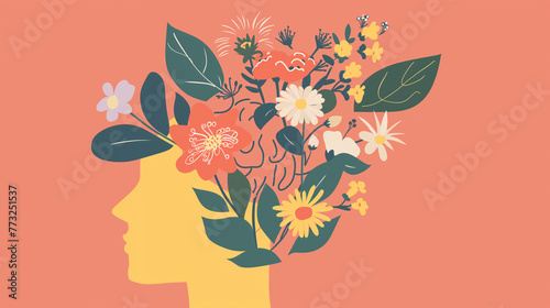 Ideias florescendo na mente de uma mulher - Ilustração photo