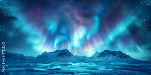 Northern Lights in Norway: A Breathtaking Display Above Mountains Reflected on Water. Concept Northern Lights, Norway, Breathtaking Display, Mountains, Reflections