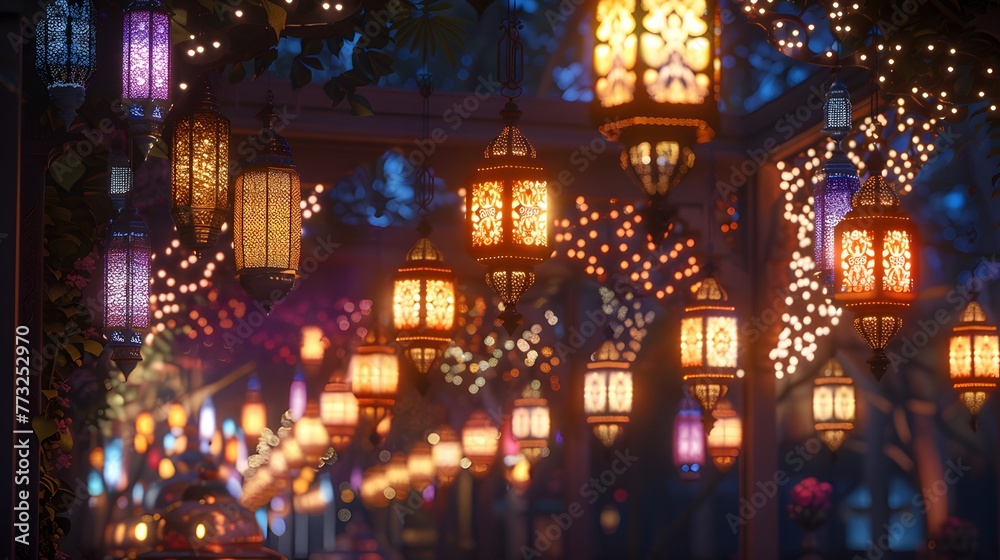 Elegant lantern lights embellished with beautiful calligraphy ai image