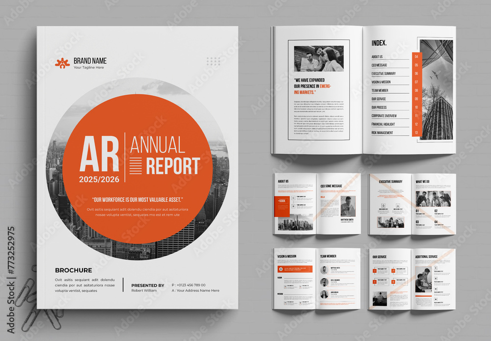 Annual Report Layout With Orange Accents Stock Template | Adobe Stock