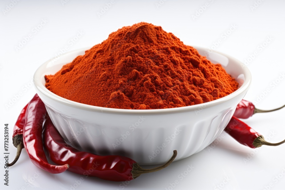 Paprika powder in white bowl red pepper Paprika powder in white bowl red pepper