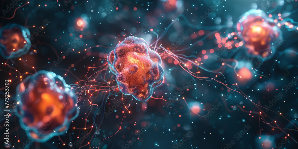 virus cells, human cells, close up of bacteria and virus cells in a scientific microscopic laboratory. virus cells, human cells, close up of bacteria and virus cells in a scientific microscopic laboratory.