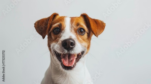Jack Russel terrier dog smiling on white background, with big nose. Studio shot.