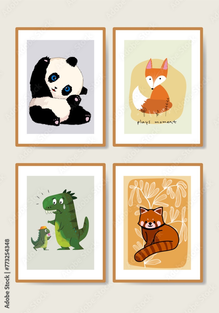 Cute cartoon animal hand drawn for kids poster and wall art vector illustration.