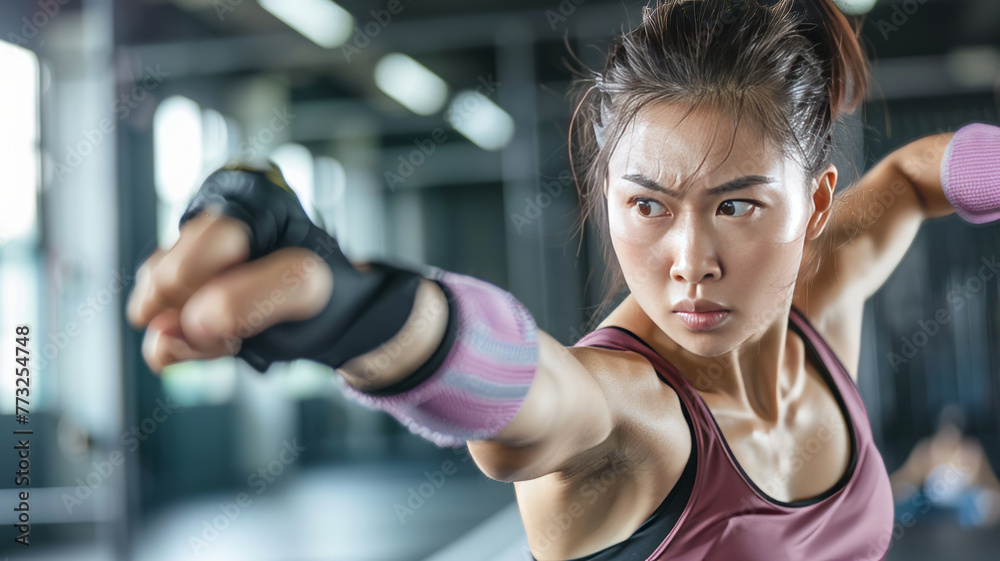 Fototapeta premium woman training bodycombat,generative ai