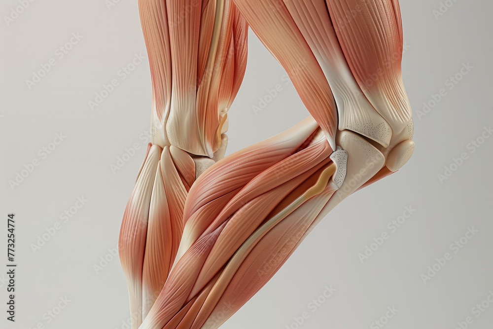 A close up of a person's leg with the knee bent and the thigh muscle visible A close up of a person's leg with the knee bent and the thigh muscle visible