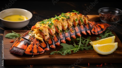Traditional barbecue spiny lobster tail sliced 