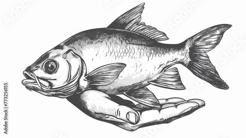 Fish in hand draw. fish hand drawing vintage engravin