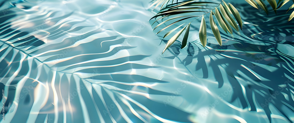 A soft sea background with palm leaves and shadows. High quality