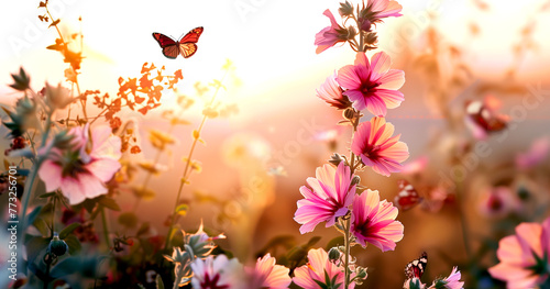 Flowers and butterflies. 