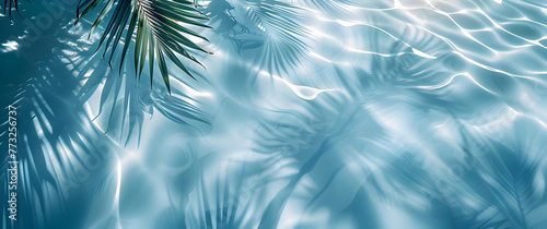Abstract background with palm leaves shadows on blue water. High quality