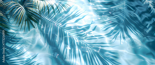 Sea background with palm leaves shadows on blue water. High-resolution