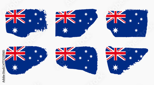 Australia flag collection with palette knife paint brush strokes grunge texture design. Grunge brush stroke effect set