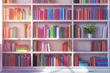 Books colorful shelves with different books White drawing. Generative Ai