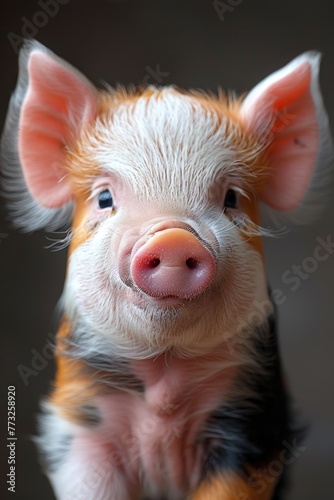 A newborn piglet poses for the camera