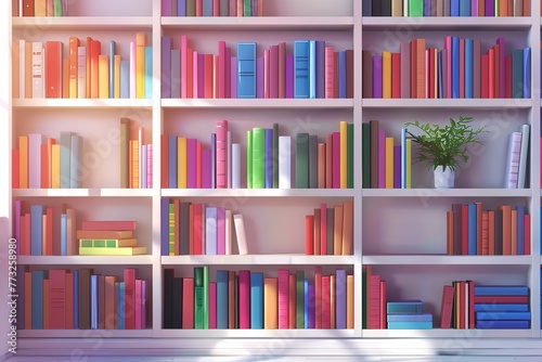 Books colorful shelves with different books White drawing. Generative Ai