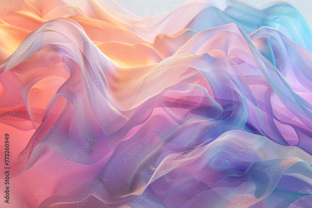 Abstract 3D shapes in a holographic display, illuminated by soft pastel lights, creating a mesmerizing visual experience. Abstract 3D shapes in a holographic display, illuminated by soft pastel lights, creating a mesmerizing visual experience.