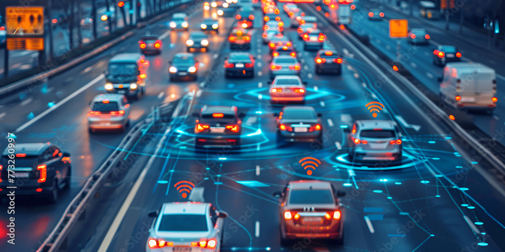 traffic on highway at night with bokeh background