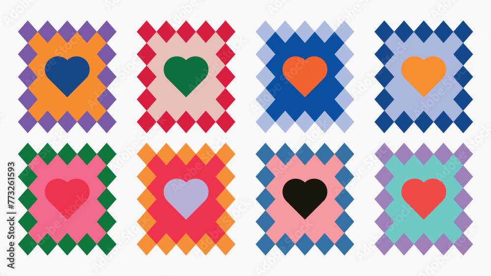 Abstract shape of rectangular and love shape. Shape stamps colorful Abstract shape of rectangular and love shape. Shape stamps colorful